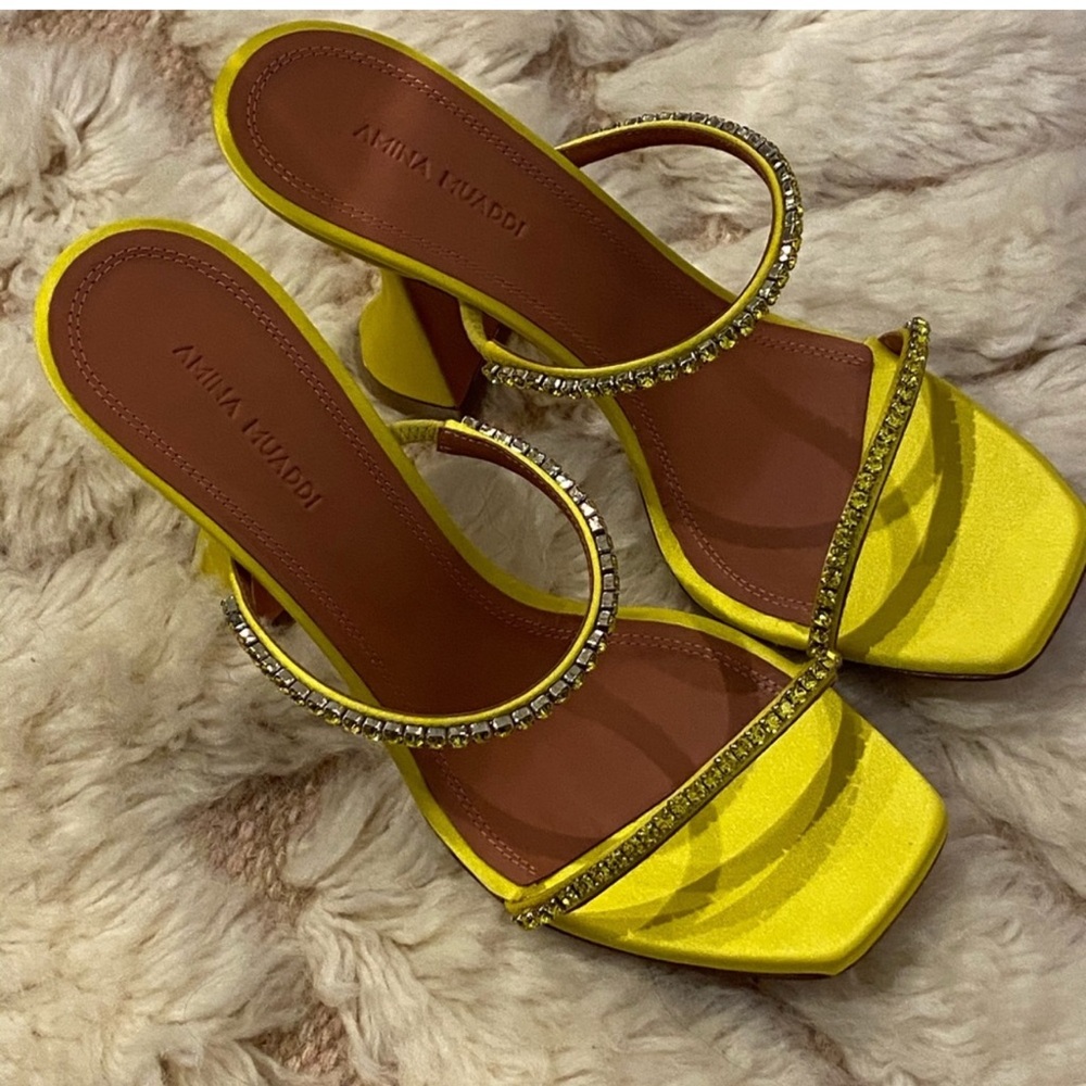 Amina Muaddi Bright Yellow Crystal Heels